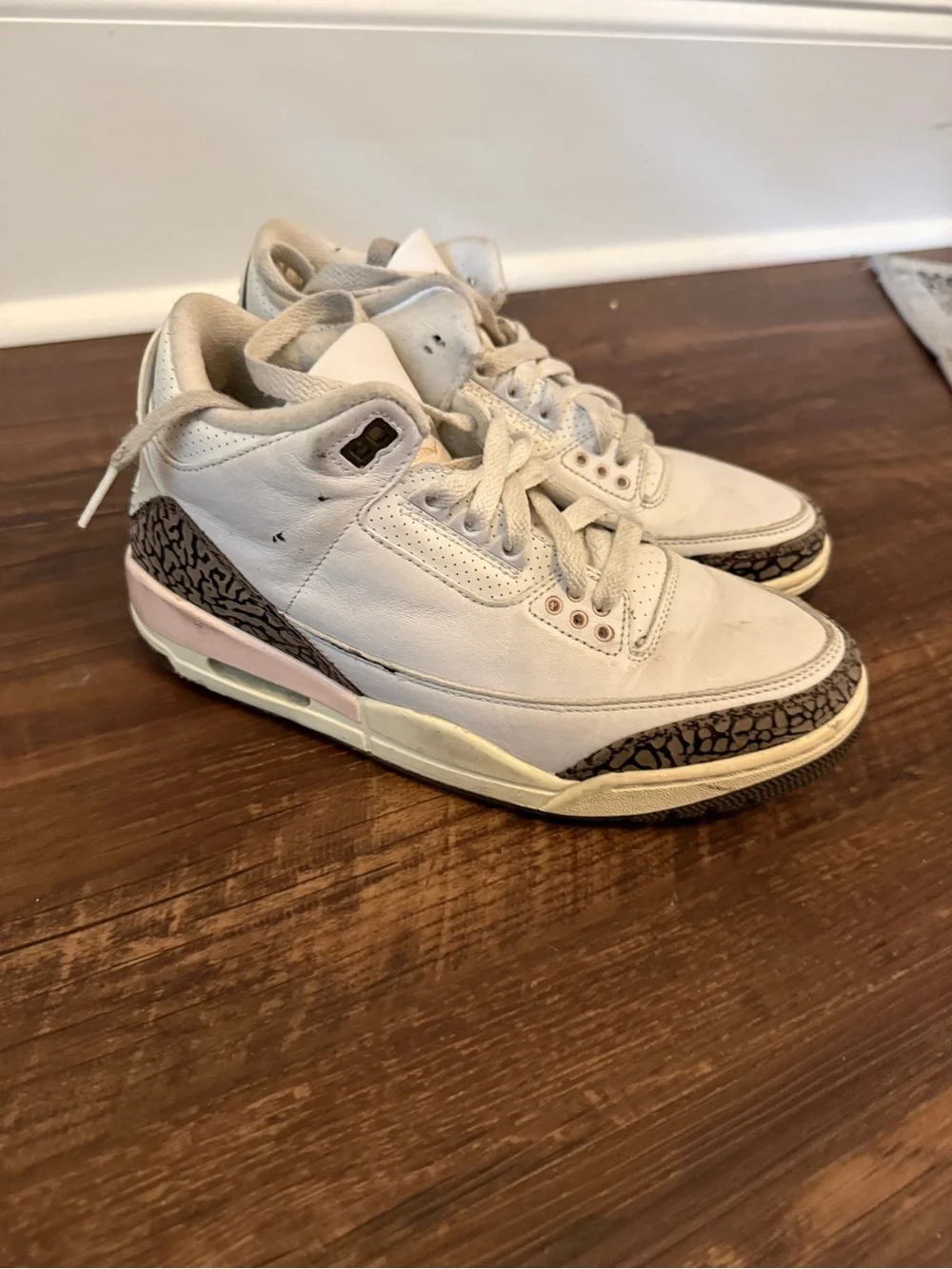 Jordan White and Light Pink Elephant Print Sneakers
